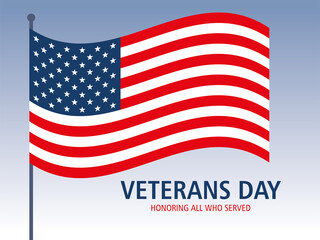 happy veterans day, american flag in pole