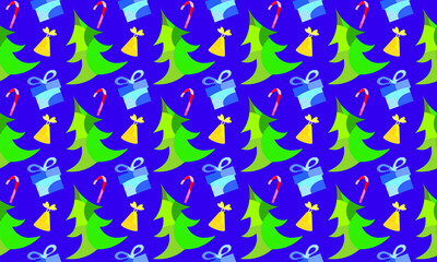 colorful background with spotted new year and christmas trees