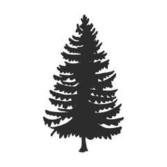 Tree, Christmas fir tree, black silhouette isolated on white background. Vector, spruce tree silhouette, vector illustration