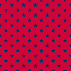 Seamless vector pattern with blue stars on a red background. 4th July regular abstract geometric pattern. Independence day background suitable for prints and decoration. 