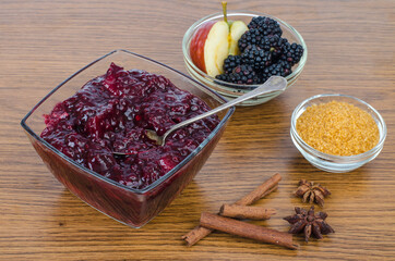 Sweet aromatic delicious blackberry and apple jam