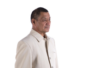 portrait of asian old man on white background