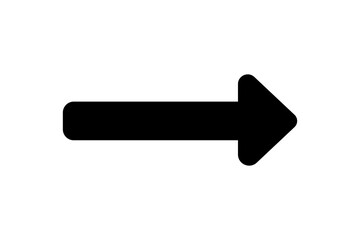 A flat black arrow icon. Direction sign, navigation button. Good for projects.	