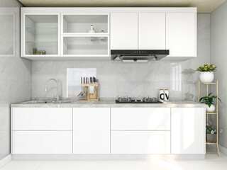 Open kitchen, there are stove, kitchenware, bar and other facilities
