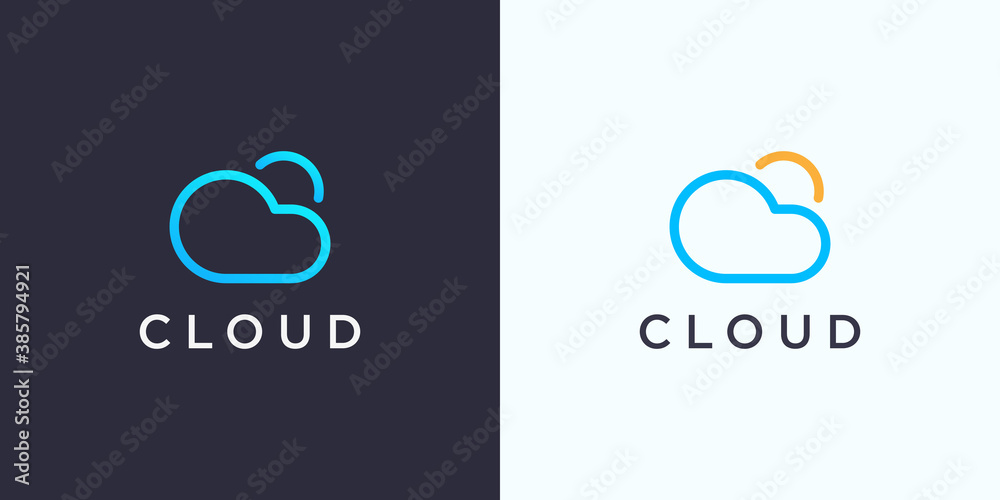 Poster simple cloud logo. blue linear shape cloud computing isolated on double background. usable for busin