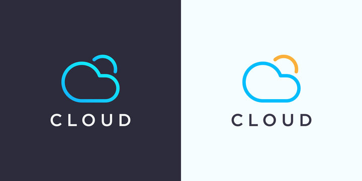 Simple Cloud Logo. Blue Linear Shape Cloud Computing isolated on Double Background. Usable for Business and Technology Logos. Flat Vector Logo Design Template Element.
