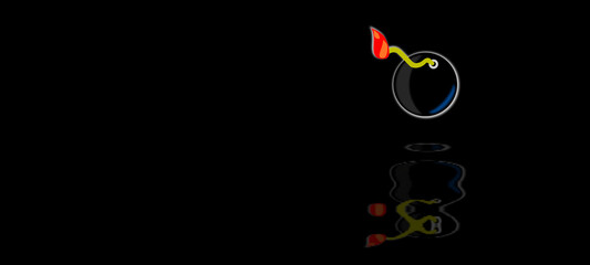 Illustration of a bomb. Classic, old. Digital drawing of the explosive with effects of reflections in the water. Artifact isolated on elegant dark background.