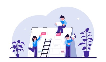 Events website concept. Corporate events. Event calendar. Notification, website menu bar, UI element, business meeting, commercial exhibition. Modern flat illustration.