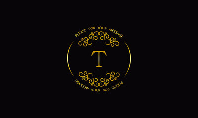 Obraz premium Graceful gold monogram design template on black background. Elegant logo with T sign for royalty, business card, boutique, hotel, heraldic, jewelry.