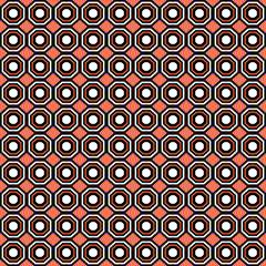 Vector seamless pattern texture background with geometric shapes, colored in orange, black, white colors.