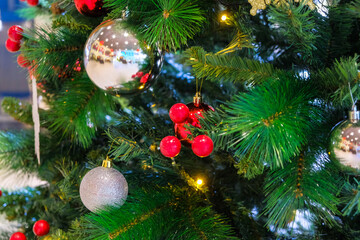 Christmas decorations in pine trees