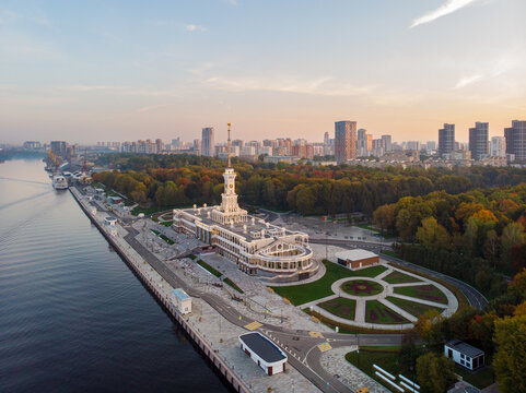The North River Terminal in Moscow. City park. View of the autumn Park from a height