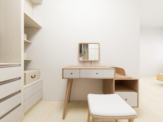 There is a closet in the cloakroom in the clean and tidy bedroom