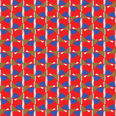 Vector seamless pattern texture background with geometric shapes, colored in red, blue, brown, grey, white colors.