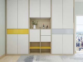 The clean bedroom has a solid wood bed and dresser