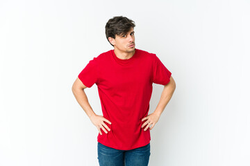 Fototapeta premium Young cool man confused, feels doubtful and unsure.