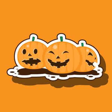 Halloween pumpkin outline on orange isolated background. Vector image