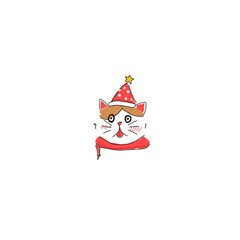 Doodle happy face cat minimal on white background concept christmas and new year.