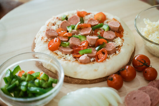 the cripy thin pizza homemade served on the table