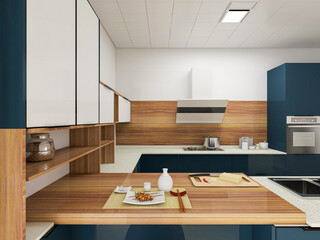 There are kitchenware, bar and so on in the modern open kitchen