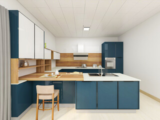 There are kitchenware, bar and so on in the modern open kitchen