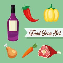 wine bottle and food icon set design, food eat restaurant and menu theme Vector illustration