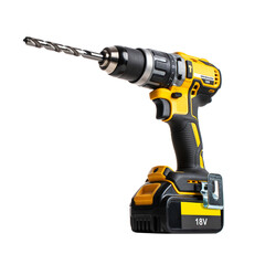 professional cordless screwdriver and drill, white background. construction and DIY equipment