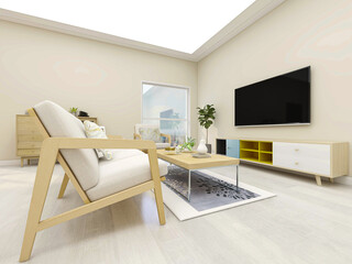 Nordic style fresh living room, there are sofa, TV, table and so on