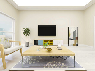 Nordic style fresh living room, there are sofa, TV, table and so on