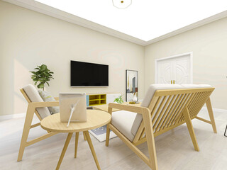 Nordic style fresh living room, there are sofa, TV, table and so on