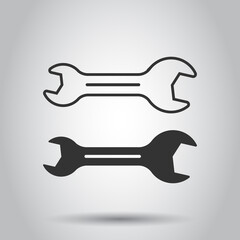 Wrench icon in flat style. Spanner key vector illustration on white isolated background. Repair equipment business concept.