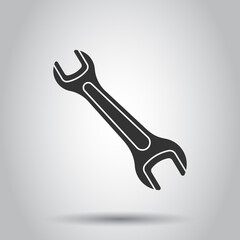 Wrench icon in flat style. Spanner key vector illustration on white isolated background. Repair equipment business concept.