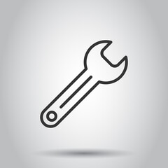 Wrench icon in flat style. Spanner key vector illustration on white isolated background. Repair equipment business concept.