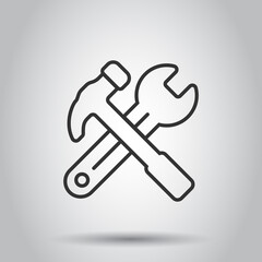 Hammer with wrench icon in flat style. Work instrument vector illustration on white isolated background. Repair equipment business concept.