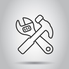 Hammer with wrench icon in flat style. Work instrument vector illustration on white isolated background. Repair equipment business concept.