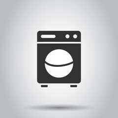 Washing machine icon in flat style. Washer vector illustration on white isolated background. Laundry business concept.