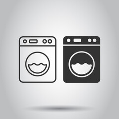 Washing machine icon in flat style. Washer vector illustration on white isolated background. Laundry business concept.