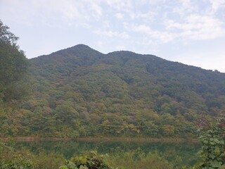 Goesan Chungbuk South Korea, an old mountain road park, reservoir, mountain.