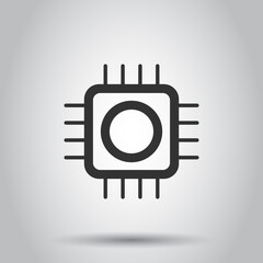 Computer cpu icon in flat style. Circuit board vector illustration on white isolated background. Motherboard chip business concept.