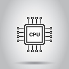 Computer cpu icon in flat style. Circuit board vector illustration on white isolated background. Motherboard chip business concept.