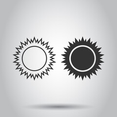 Sun icon in flat style. Sunlight sign vector illustration on white isolated background. Daylight business concept.