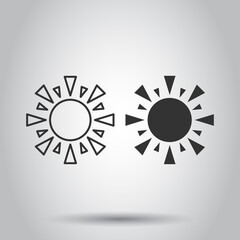 Sun icon in flat style. Sunlight sign vector illustration on white isolated background. Daylight business concept.