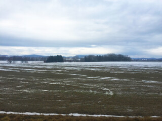 Snow covered field, Winter landscape in Czech republic