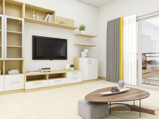 Nordic style fresh living room, there are sofa, TV, table and so on