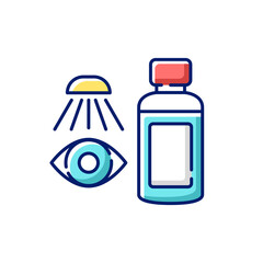 Eyewash RGB color icon. Medicinal eye shower. First aid wash. Cleaning rinse. First aid drops. Emergency cleanser for chemical burn. First aid kit for injured patient. Isolated vector illustration