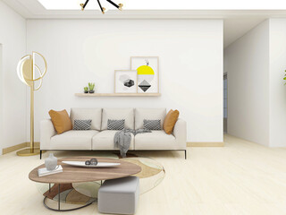 Nordic style fresh living room, there are sofa, TV, table and so on