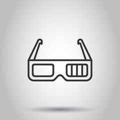 Film icon in flat style. Movie vector illustration on white isolated background. 3d glasses business concept.