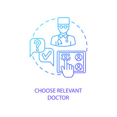 Choose relevant doctor concept icon. Telemedical consultation steps. Inovational medical treatment methods. Health improvement idea thin line illustration. Vector isolated outline RGB color drawing