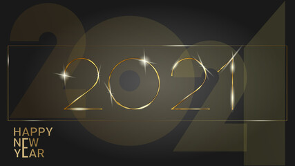 Happy new year 2021 banner.Golden Vector luxury text 2021 on a dark background