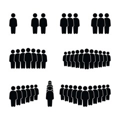 People icon set. Person icon, crowd signs, and group symbol. Isolated on blank background.